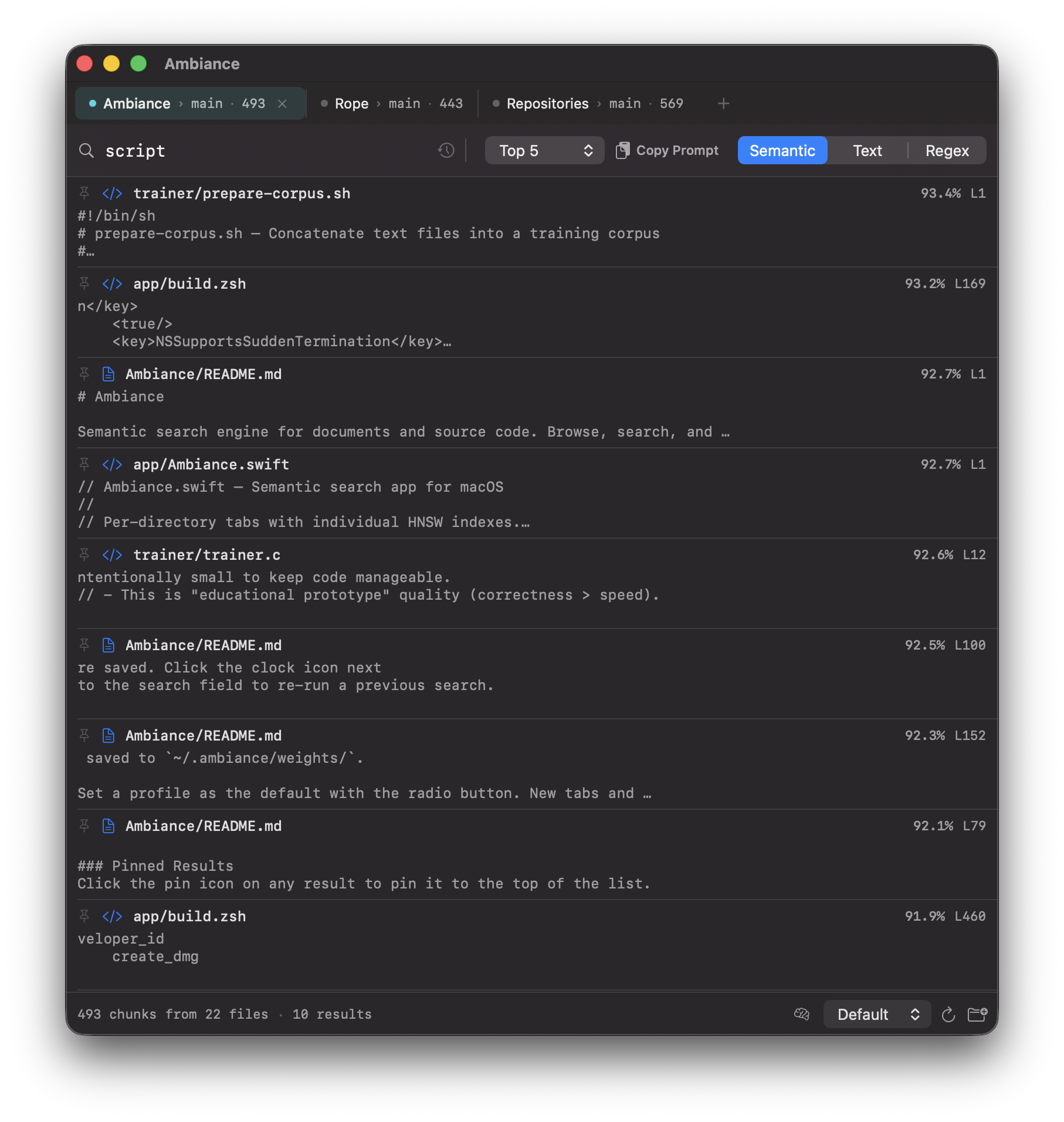 Ambiance search window
