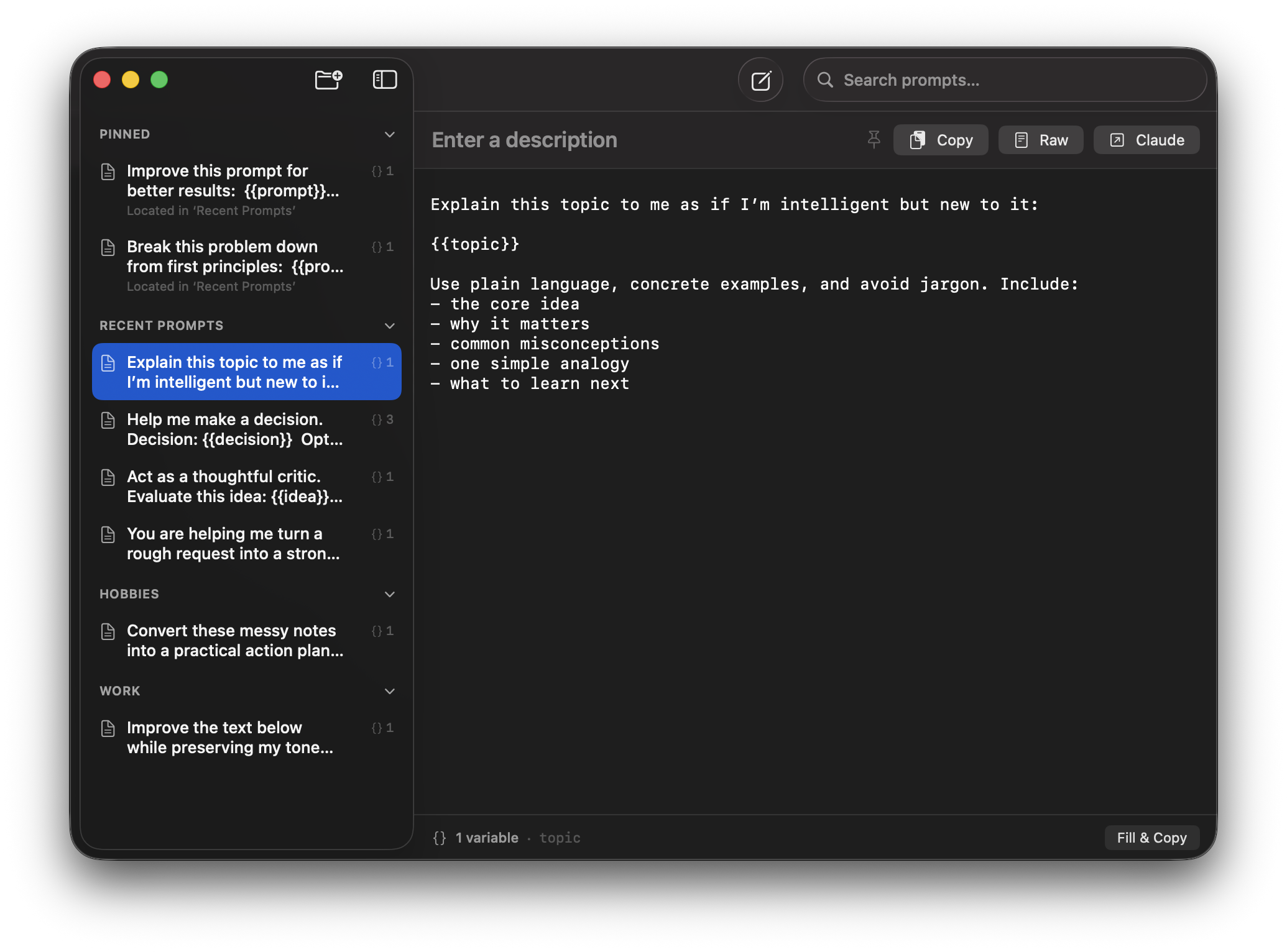 Cue prompt library window