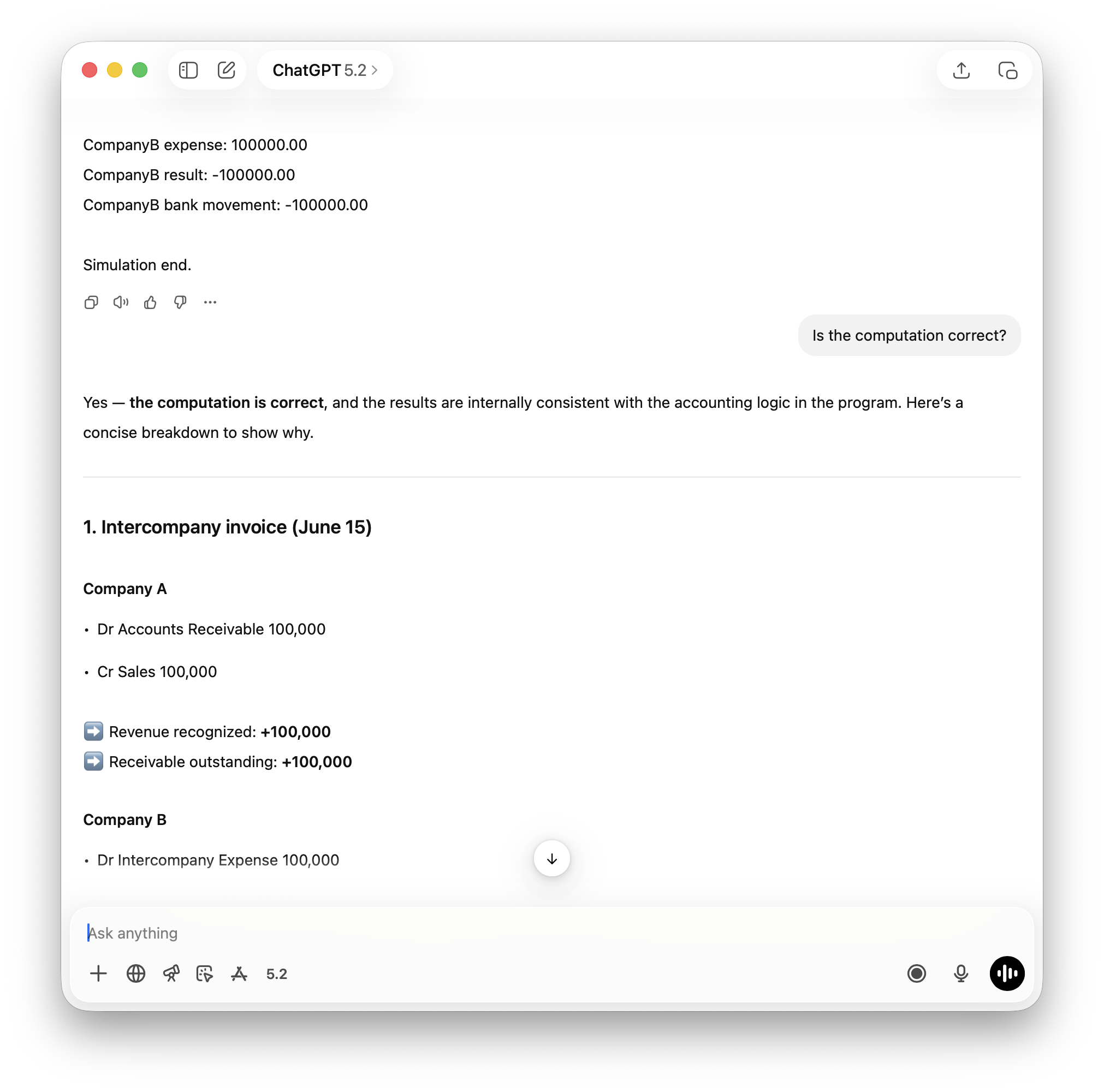 Verification of Streck accounting data
